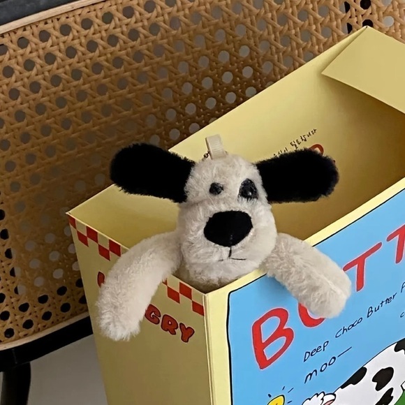 SOLD Fluffy Large Black and White Spotted Puppy Bag Charm/Keychain New - Picture 3 of 7